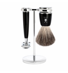 Set de Afeitado Clásico Mühle - Línea Rytmo Negro - Brocha de Tejón Gris y Maquinilla Clásica