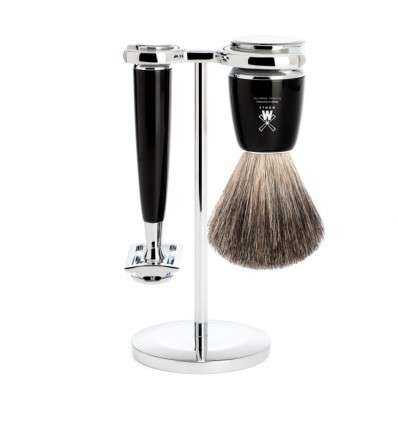 Set de Afeitado Clásico Mühle - Línea Rytmo Negro - Brocha de Tejón Gris y Maquinilla Clásica - comprar online elivelimenshop