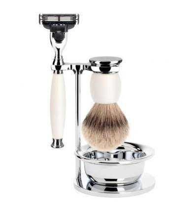 Set de Afeitado Clásico Mühle - Línea Sophist Porcelana - Brocha de Tejón, Maquinilla Cabezal Mach3