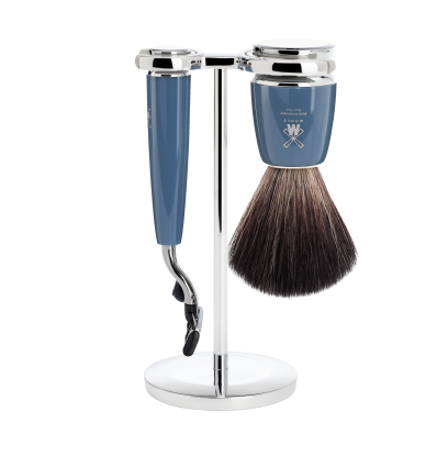 Set de Afeitado Clásico Mühle - Línea Rytmo Azul - Brocha de Fibras y Maquinilla Cabezal Mach3