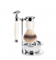 Set de Afeitado Clásico Mühle - Línea Sophist Porcelana - Brocha de Tejón, Maquinilla Clásica