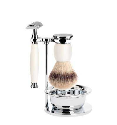 Set de Afeitado Clásico Mühle - Línea Sophist Porcelana - Brocha de Tejón, Maquinilla Clásica