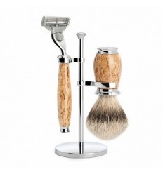 Set de Afeitado Clásico Mühle - Línea Purist Madera de Abedul - Brocha de Tejón, Maquinilla Mach 3