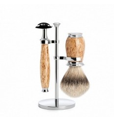 Set de Afeitado Clásico Mühle - Línea Purist - Madera de Abedul - Brocha de Tejón , Maquinilla Peine Cerrado
