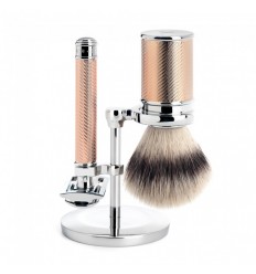 Set de Afeitado clásico Mühle - Tradicional Cromado-Oro Rosa - Brocha Sintética y Maquinilla Peine Cerrado